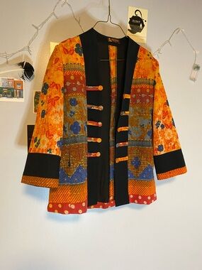 Boho Patchwork Floral Jacket - Orange & Blue